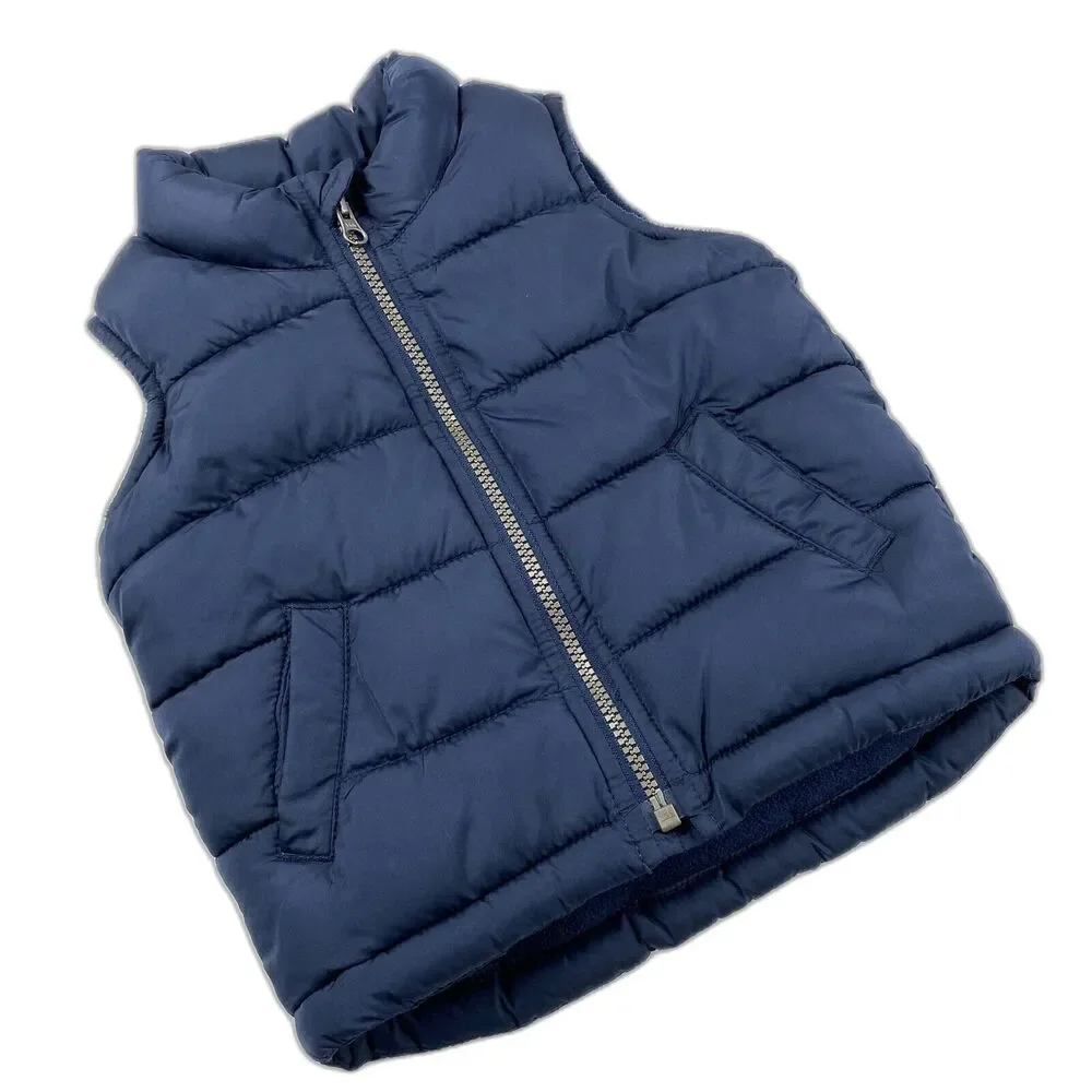 Old Navy Baby's Puffer Vest Frost Free Unisex Full Zip Blue Nautical Sz 18-24m